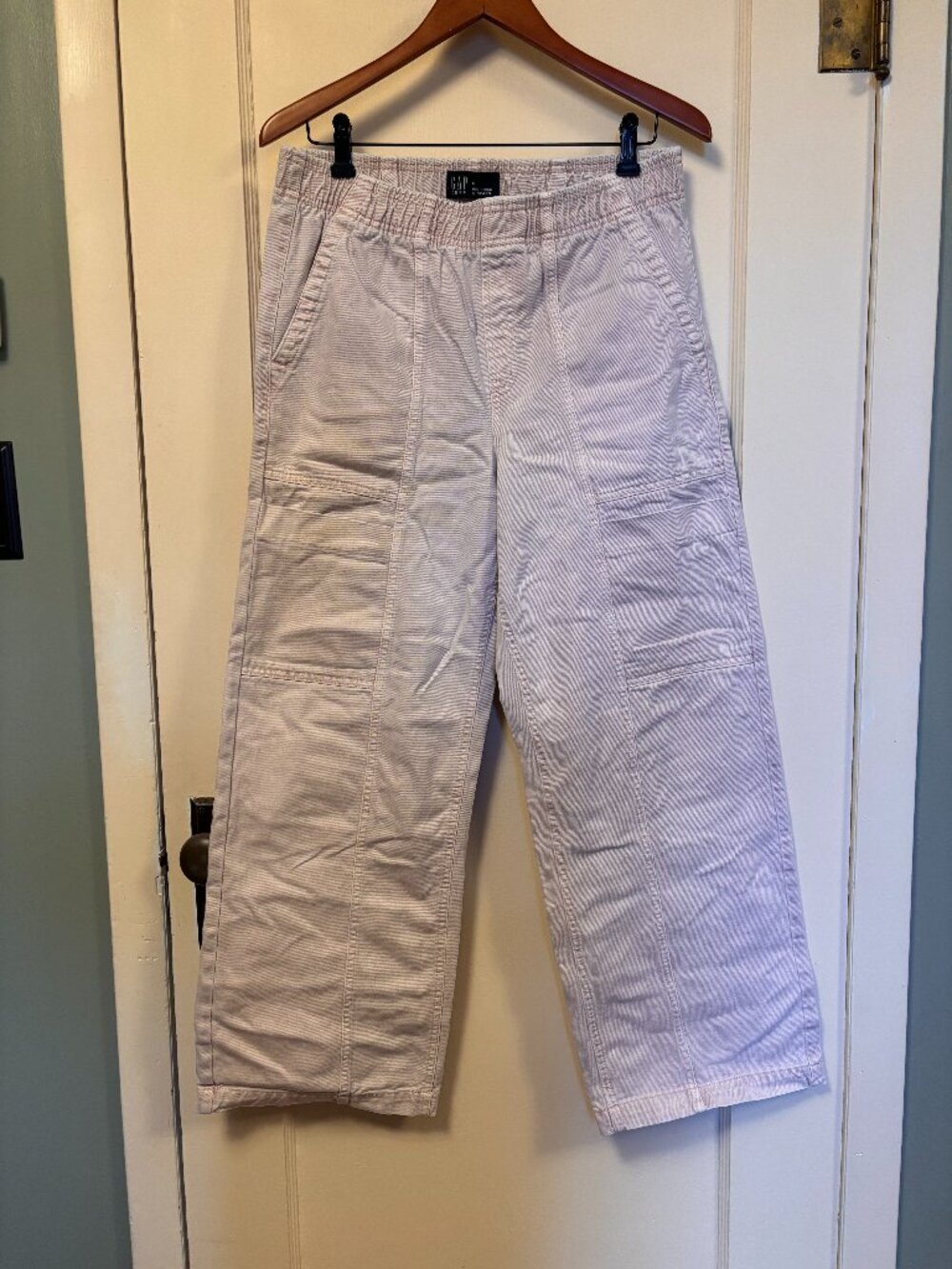 GAP medium hi-rise wide leg pull-on utility jeans pale pink